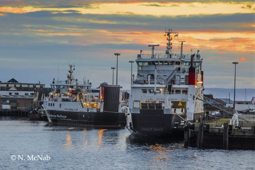 The Mallaig ferries moored for the evening. 